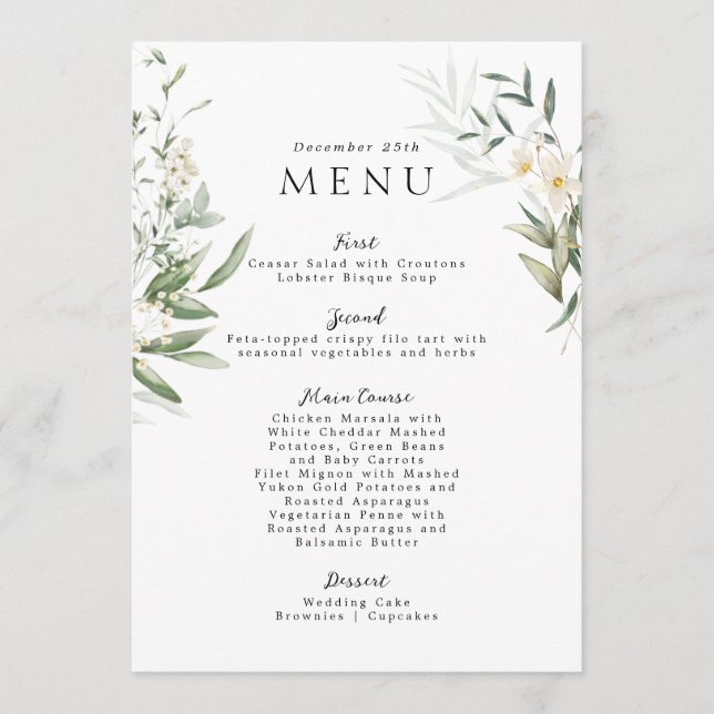 Menu Adorável Casamento dos Verdes Elegantes (Frente)