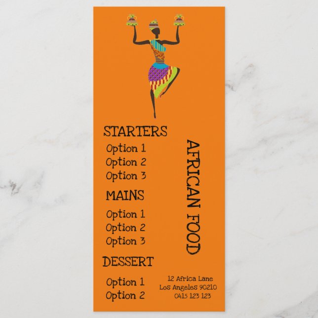 Menu africano do comensal do restaurante (Frente)