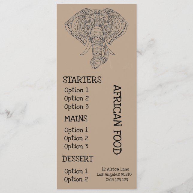 Menu africano do comensal do restaurante (Frente)