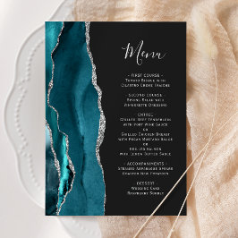 Menu Ágata Azul Turquesa Casamento Escuro Prata