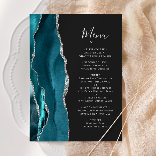 Menu Ágata Azul Turquesa Casamento Escuro Prata (Criador carregado)