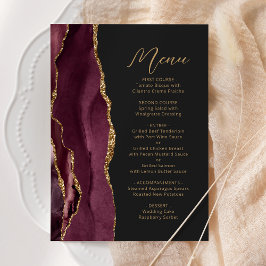 Menu Ágata Borgonha Dourado Script Casamento Escuro