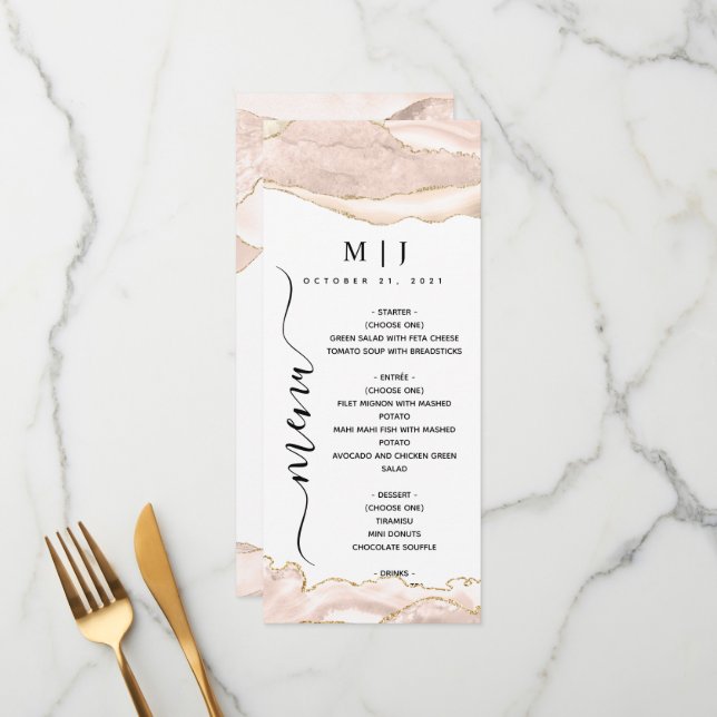 Menu Agate Blush e Dourado Casamento com Largura (Frente/Verso In Situ)