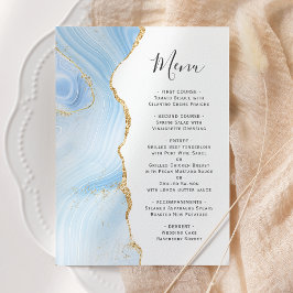 Menu Agate Geode Baby Blue Glitter Casamento Dourado