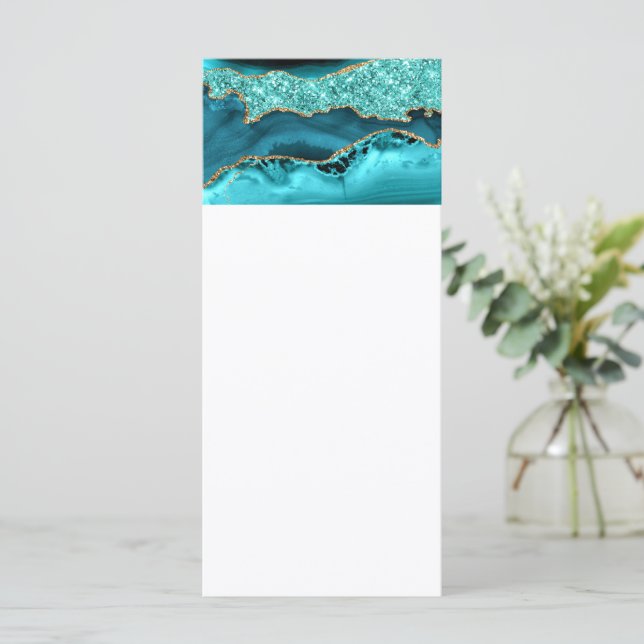 Menu Agate Teal Blue Glitter Marble Aqua Turquoise (Em pé/Frente)