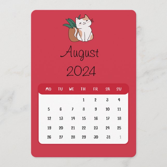 Menu Agosto De 2024 Fique Sozinho No Calendário De Gato (Frente)