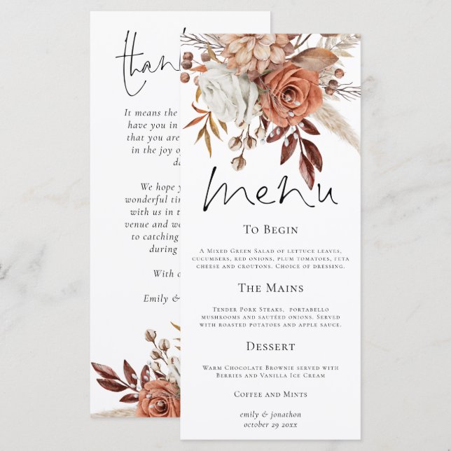Menu Agradecimento de Casamento de Outono com Florais R (Frente/Verso)