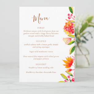 Menu Água Rosa Laranja Floral Casamento Jantar