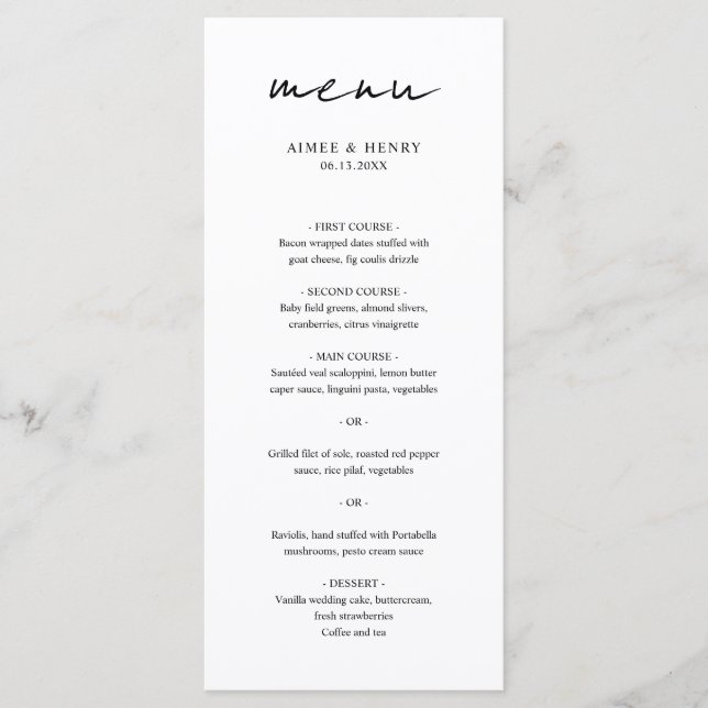 Menu Aimee Rustic Script Modern Wedding (Frente)