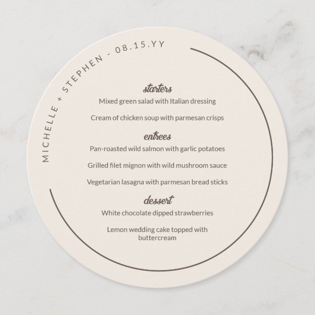 Menu Alabastro & Brown Curvada Names Round (Frente)