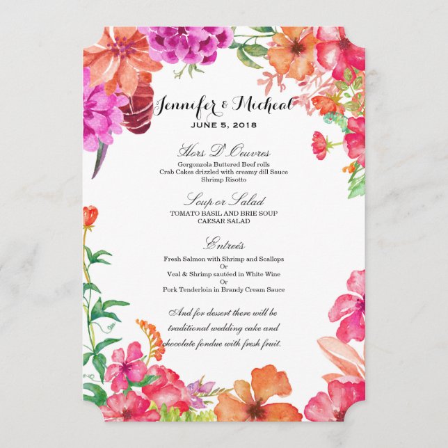 Menu alaranjado cor-de-rosa do casamento do jardim (Frente)