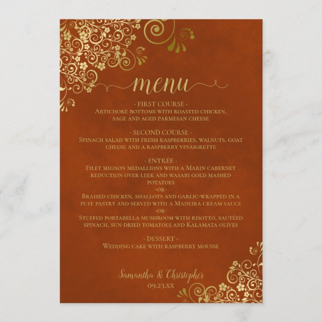 Menu Alças Douradas Elegantes no Casamento Laranja Furi (Frente)
