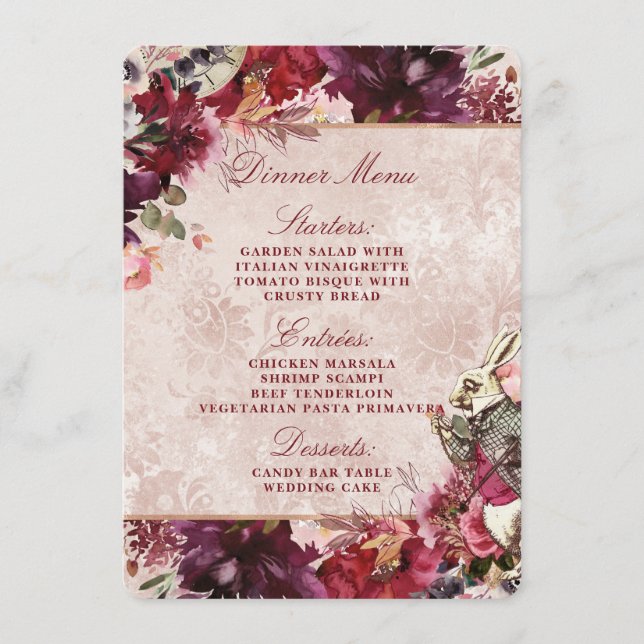 Menu Alice no País das Maravilhas Janta Floral sobre Vi (Frente)