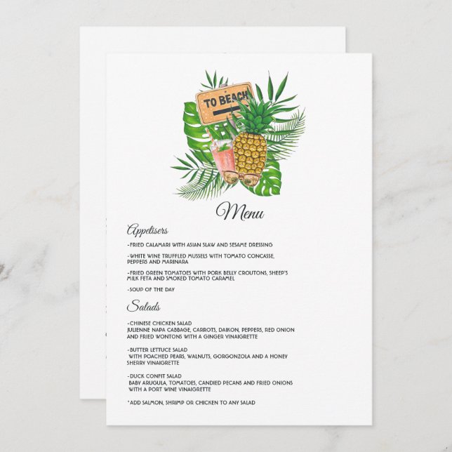 Menu Aloha Tropical Luau Beach Wedding (Frente/Verso)