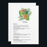 Menu Aloha Tropical Luau Beach Wedding<br><div class="desc">Cartão de cardápio de casamento de praia tropical aquarela personalizável às suas especificidades de evento.</div>