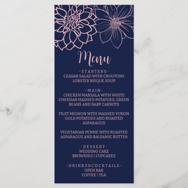 Menu Altura de Casamento Floral Cor-de-Rosa (Frente)