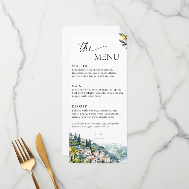 Menu Amalfi Coast Italy Lemon Wedding Summer (Frente/Verso In Situ)