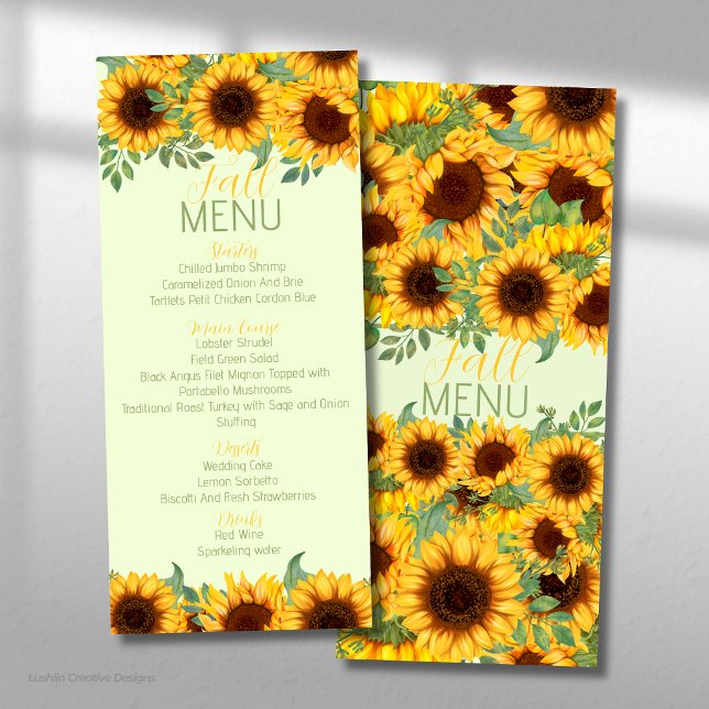 Menu Amarelo Floral Rústico de Girassol (Criador carregado)