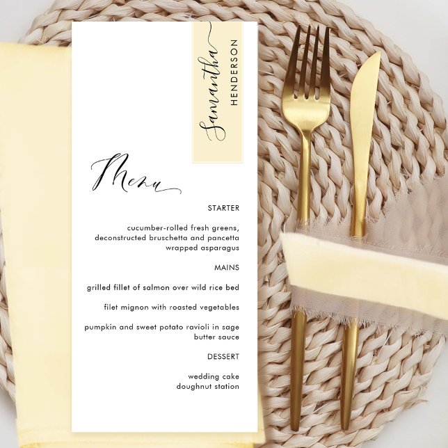 Menu Amarelo Pálido Personalizado com Nome do Convidado (Criador carregado)