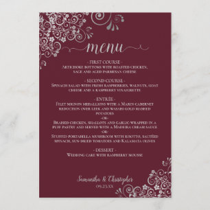 Menu Amigos de renda prateada elegantes no casamento da