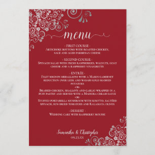 Menu Amigos de renda prateada elegantes no Casamento Ve