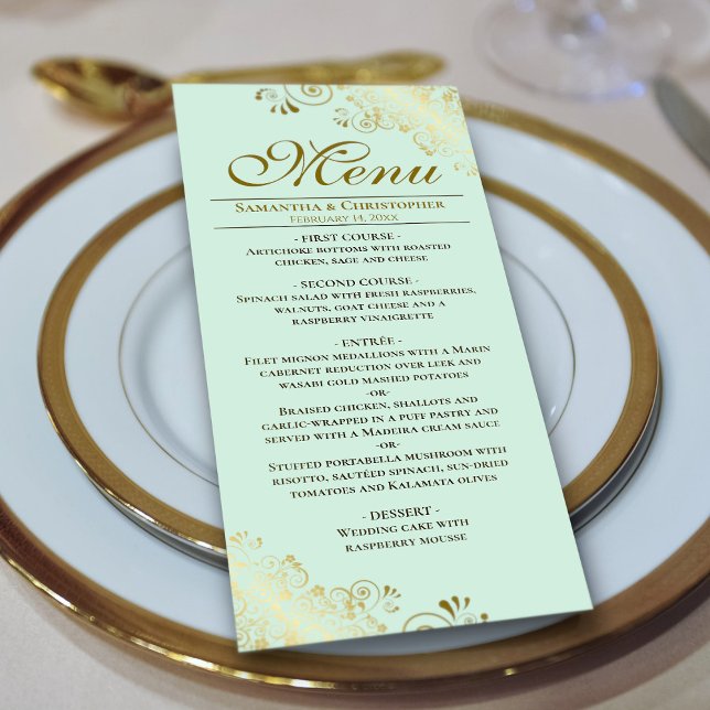 Menu Amigos do Ouro Elegante no Casamento Verde da Casa (On Plate)
