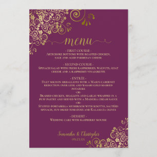 Menu Amigos Dourados Elegantes no Casamento Roxo do Cas