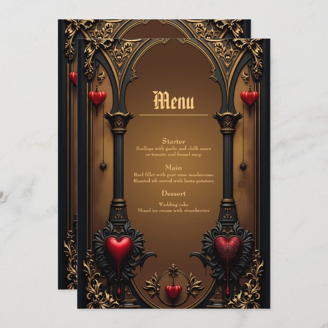 Menu Amor eterno à sombra da escuridão gótica. (Frente/Verso)