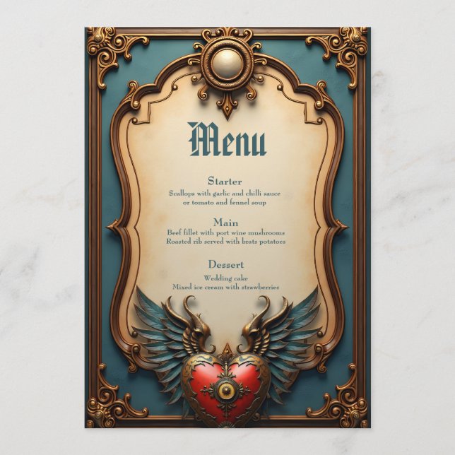 Menu Amor eterno, elegância surreal no estilo steampunk (Frente)