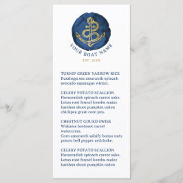 Menu Âncora de Aquarela Elegante Nome Náutico Marinho A