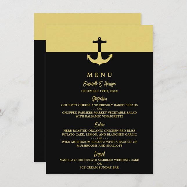 Menu Âncora Náutica - Dourado Negro - Casamento de Prai (Frente/Verso)