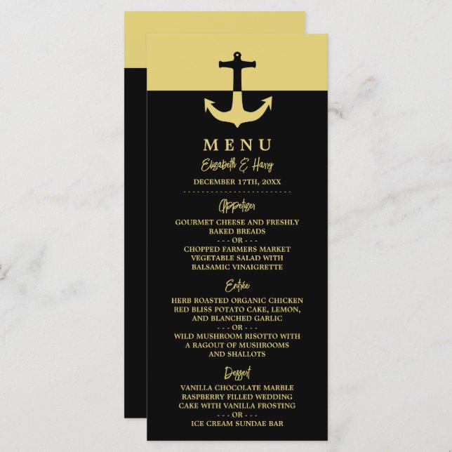 Menu Âncora Náutica - Dourado Negro - Casamento de Prai (Frente/Verso)