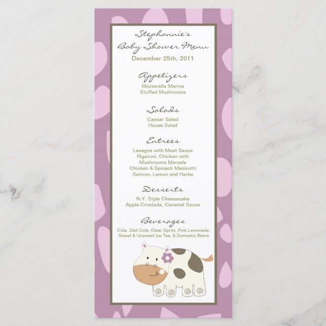 Menu Animal do jardim zoológico da selva da menina de (Frente)