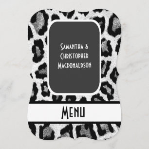 Menu animal preto e branco do casamento do