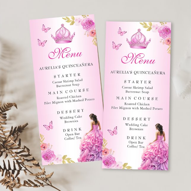Menu Aniversário da Quinceañera Floral Rosa-Esmagadora (Criador carregado)