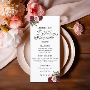 Menu Aniversário de 1 Ano de Casamento Floral Elegante