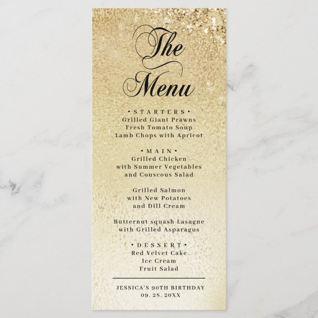 Menu Aniversário de 90 anos em Ouro Elegante (Frente)