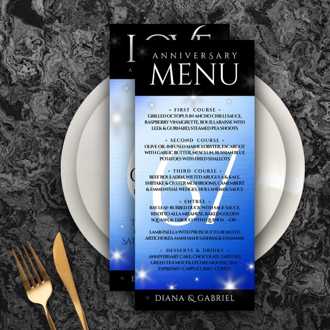 Menu Aniversário de Casamento da 67ª Estrela Sapphire (Elegant 67th Star Sapphire Wedding Anniversary Menu Rack Card Cover Photo.)