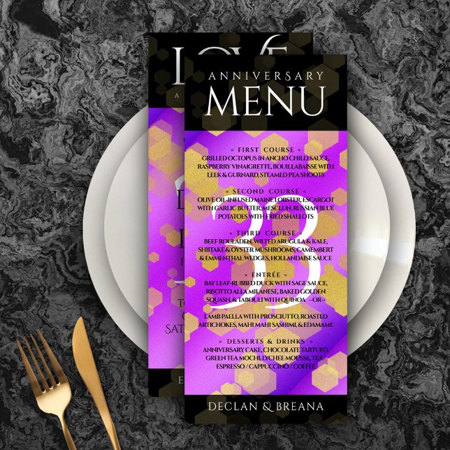 Menu Aniversário de Casamento de Ametist Elegante 33 (Elegant 33rd Amethyst Wedding Anniversary Menu Rack Card Cover Photo.)