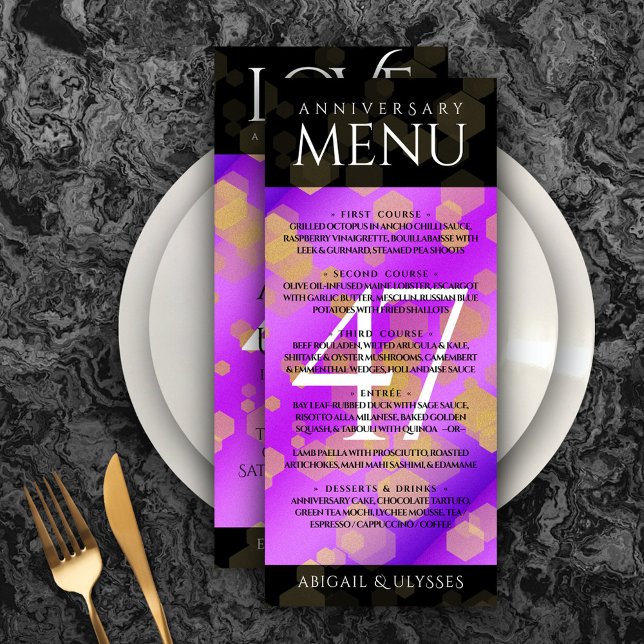 Menu Aniversário de Casamento de Ametist em 47° anivers (Elegant 47th Amethyst Wedding Anniversary Menu Rack Card Cover Photo.)
