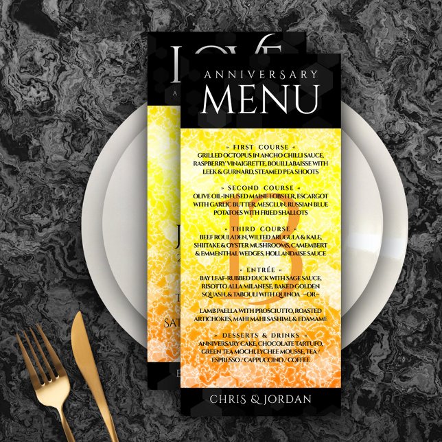 Menu Aniversário de Casamento de Citrina de 13 Elegante (Elegant 13th Citrine Wedding Anniversary Menu Rack Card Cover Photo.)