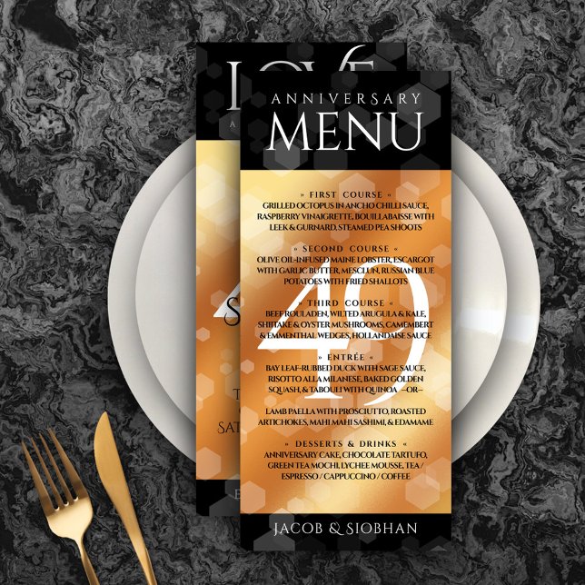 Menu Aniversário de Casamento de Cobre Elegante 49º (Elegant 49th Copper Wedding Anniversary Menu Rack Card Cover Photo.)
