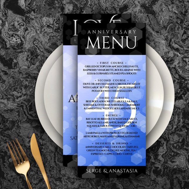 Menu Aniversário de Casamento do Elegante 45º Sapphire (Elegant 45th Sapphire Wedding Anniversary Menu Rack Card Cover Photo.)