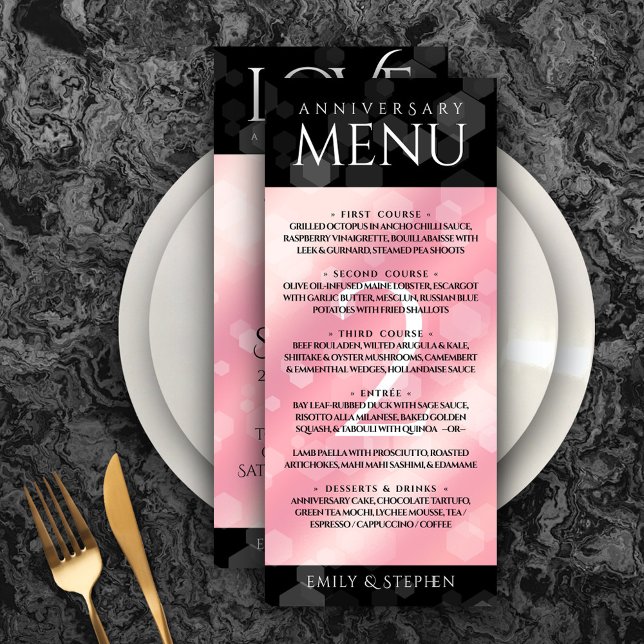 Menu Aniversário de Casamento do Rosa Quartz Elegante (Elegant 2nd Rose Quartz Wedding Anniversary Menu Rack Card Cover Photo.)