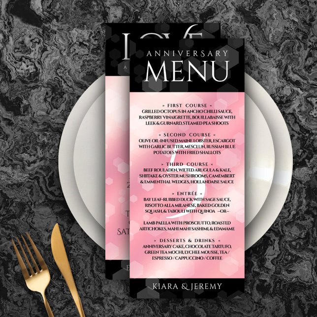 Menu Aniversário de Casamento Elegante 5 Rosa Quartz (Elegant 5th Rose Quartz Wedding Anniversary Menu Rack Card Cover Photo.)