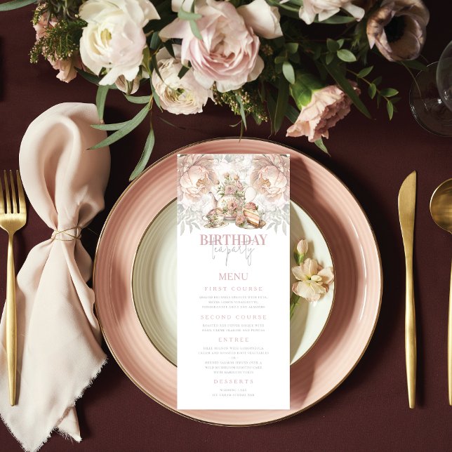 Menu Aniversário do Tea Party Elegante Pastel (Criador carregado)