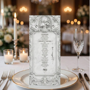 Menu Anjos Cisnes em Relevo de Faux Mármore Branco 3D M