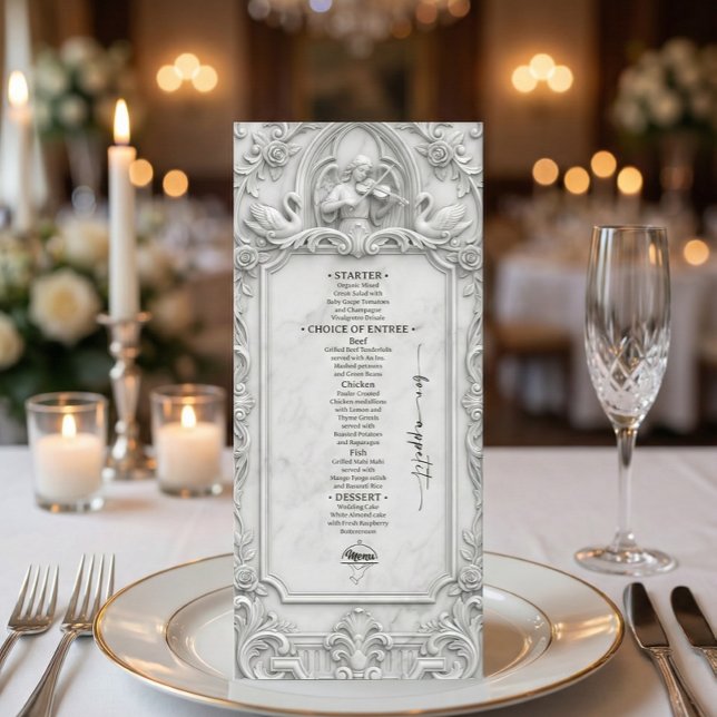 Menu Anjos Cisnes em Relevo de Faux Mármore Branco 3D M (Criador carregado)