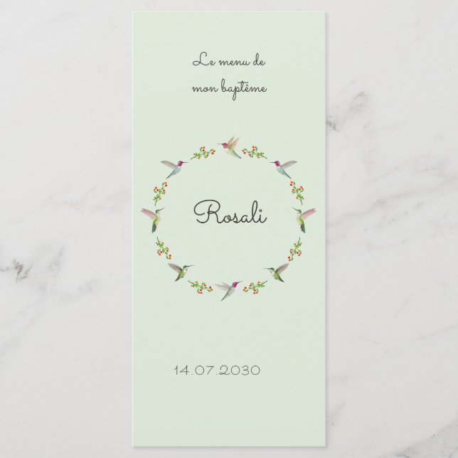 Menu Anna's Hummingbirds Baptism (Frente)