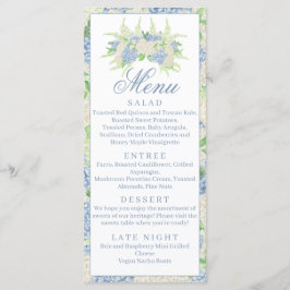 Menu Aquarela Azul e Branco Hydrangea Crest